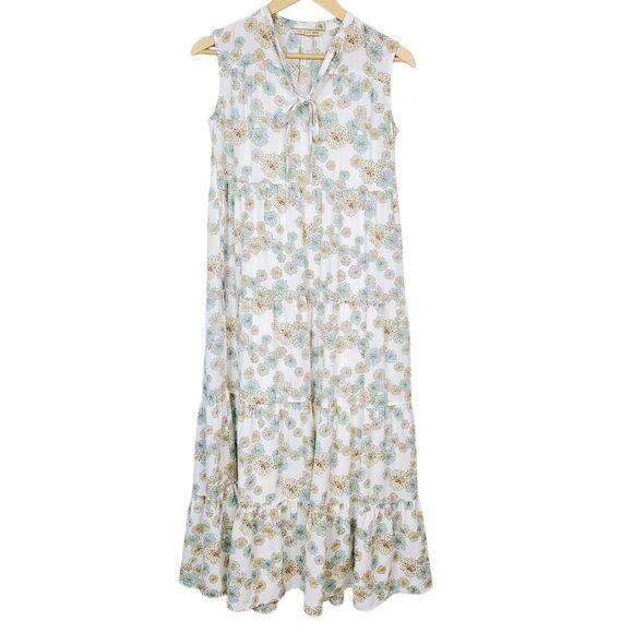 Paul & Joe Dress 2XS Green Yellow‎ Floral Sleeveless Tiered A-Line V- Neck Maxi - Picture 1 of 13